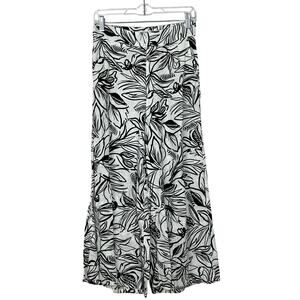 Floral Black and White Wide-Leg Pants